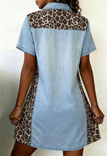 Load image into Gallery viewer, Leopard Trim Chambray Dress