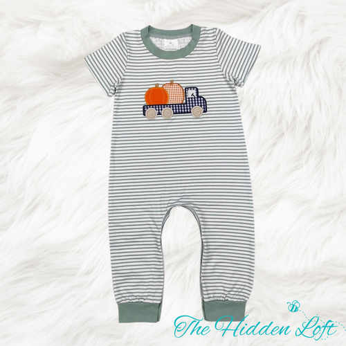 Embroidered Pumpkin Truck Baby Romper