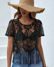 Load image into Gallery viewer, Black Lace Fringe Top