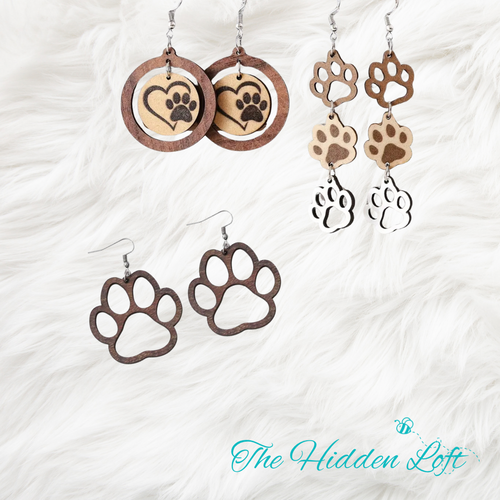 Wood Paw Print Earrings
