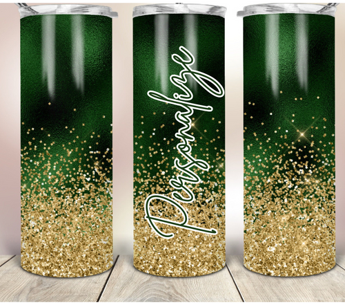 Personalized Green and Gold Glitter Tumbler -30 ounce