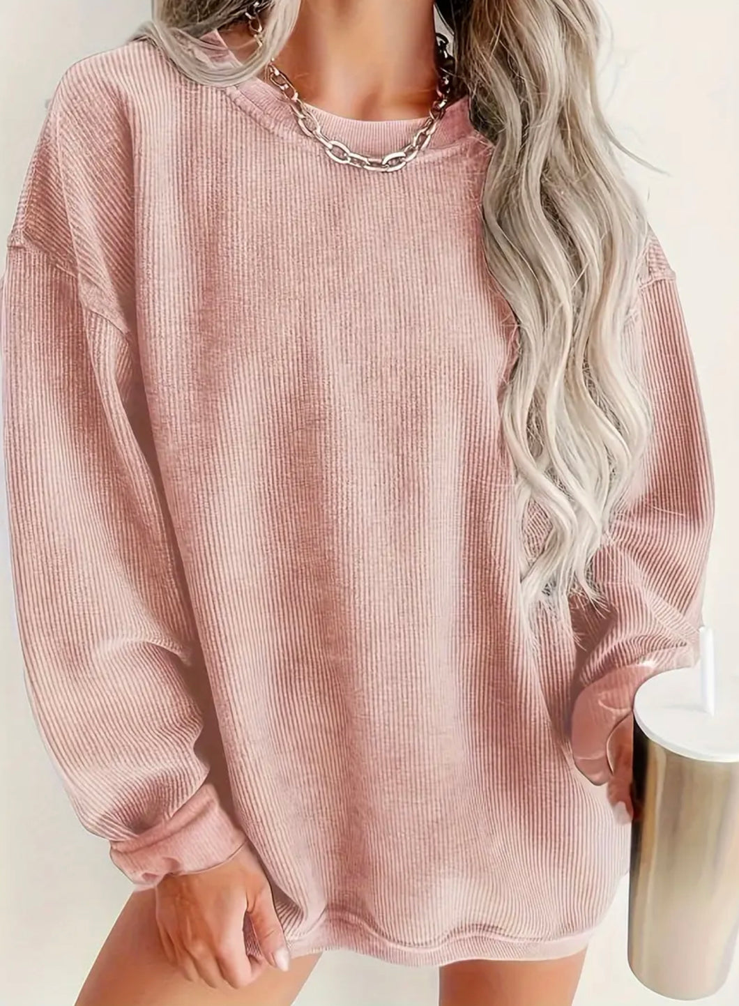 Oversized Pink Textured Long Sleeve Shirt