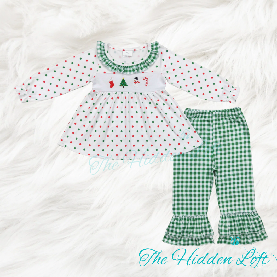 Polka Dot Embroidered Christmas Outfit