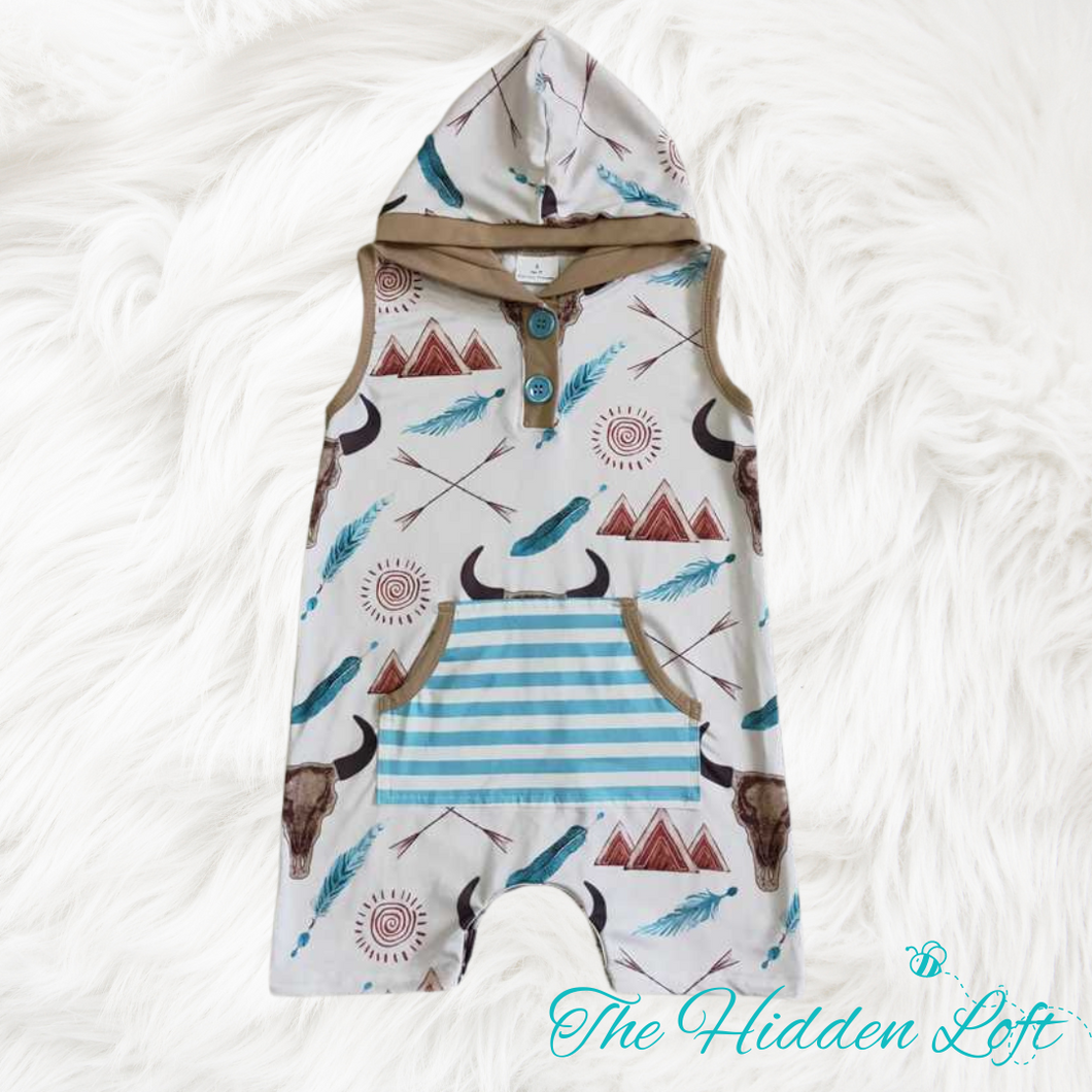 Western Print Hooded Romper