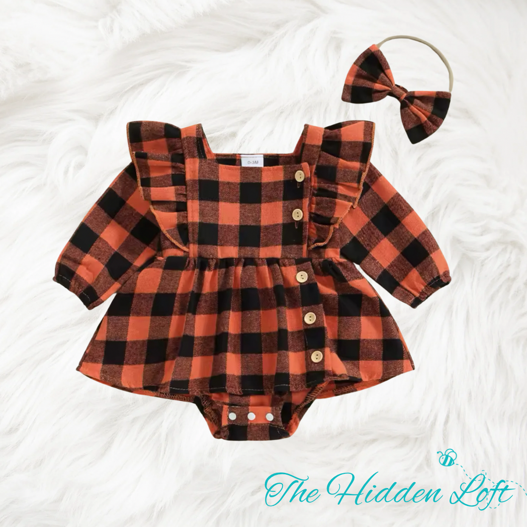 Orange & Black Flannel Baby Dress