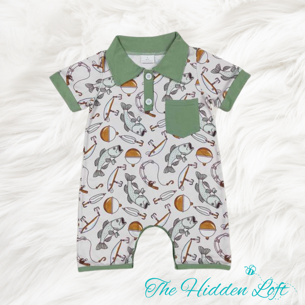 Fishing Print Polo Baby Romper