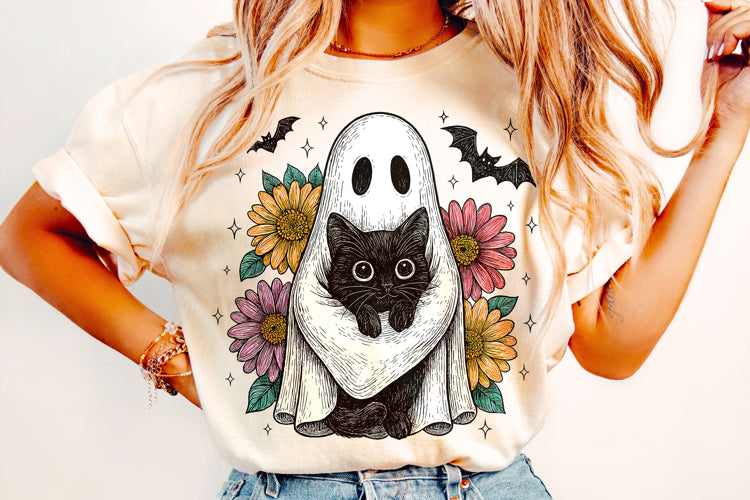 Ghost with Cat T-Shirt