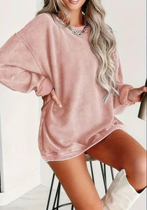 Oversized Pink Textured Long Sleeve Shirt