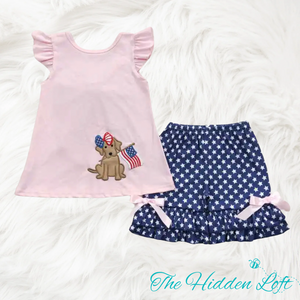 Girl’s Embroidered Patriotic Pup Outfit
