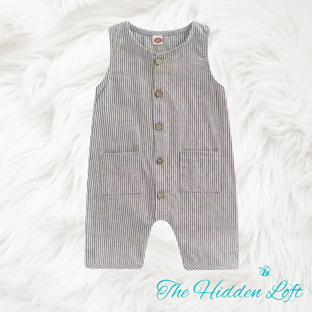 Striped Boys Romper-Brown