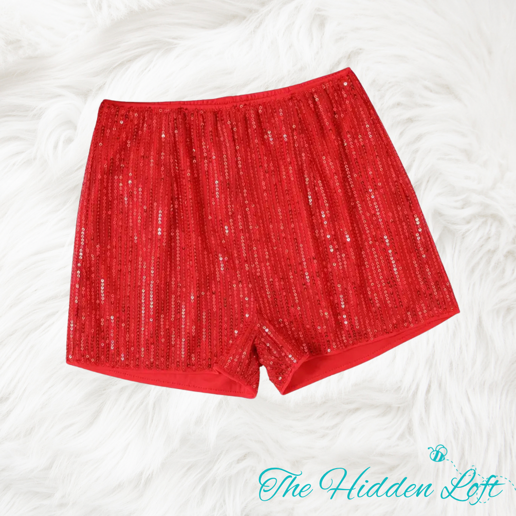 Youth Sequin Shorts-Red