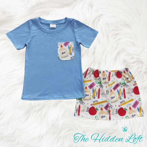 Boy’s School Print Shorts Outfit