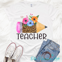 Load image into Gallery viewer, Teacher Floral Pencil T-Shirt