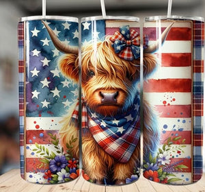 Patriotic Highland Cow Tumbler