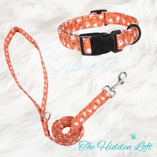 Orange Ghost Collar and Leash Set