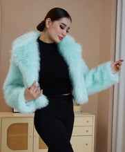 Load image into Gallery viewer, Aqua Faux Fur Coat