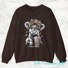 Load image into Gallery viewer, Faux Ice Coffee Highland Cow Sweatshirt