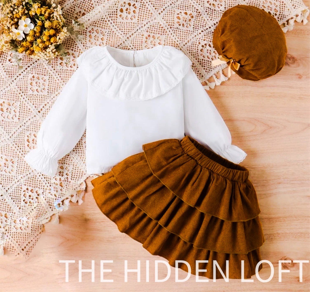 Ruffled Corduroy Skirt Outfit