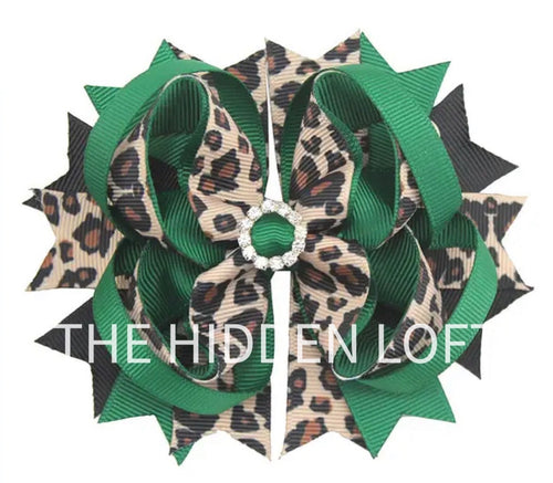Green Leopard Hair Bow