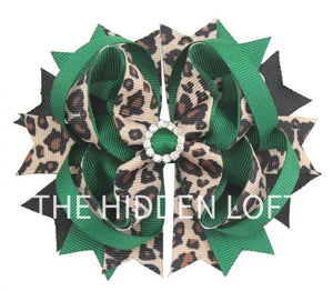 Green Leopard Hair Bow