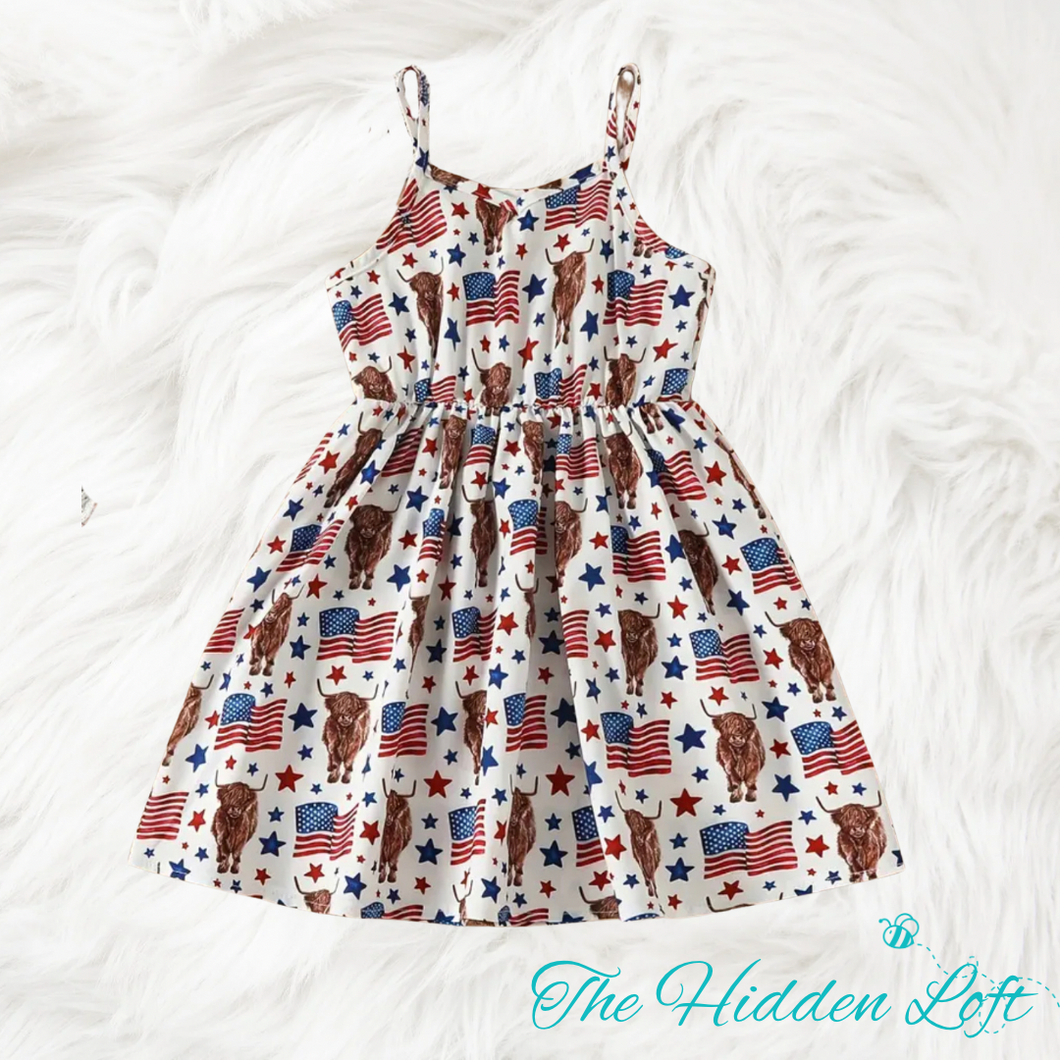 Patriotic Highland Cow Dress