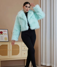 Load image into Gallery viewer, Aqua Faux Fur Coat