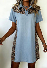 Load image into Gallery viewer, Leopard Trim Chambray Dress