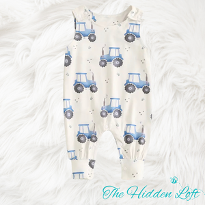 Sleeveless Blue Tractor Romper