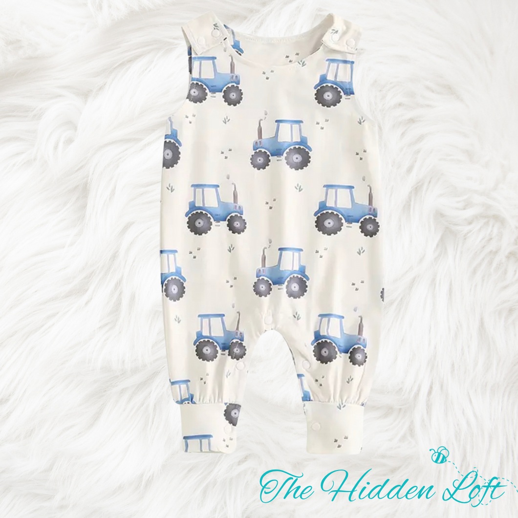 Sleeveless Blue Tractor Romper