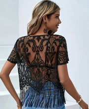 Load image into Gallery viewer, Black Lace Fringe Top