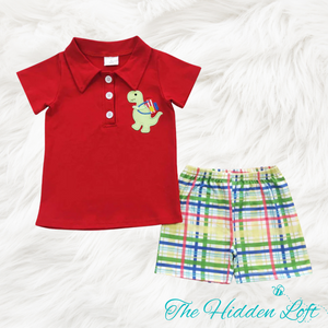 Boy’s Plaid Dinosaur Back to School Outfit