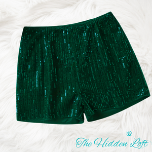 Youth Sequin Shorts- Forest Green