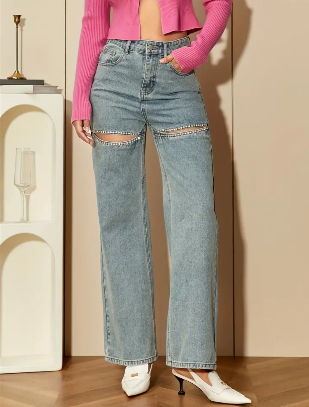 Rhinestone Trim Jeans