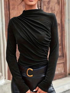 Women’s Black Ruched Long Sleeve