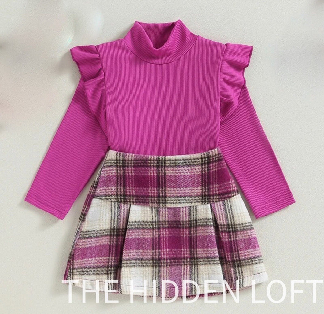 Magenta Flannel Skirt Outfit