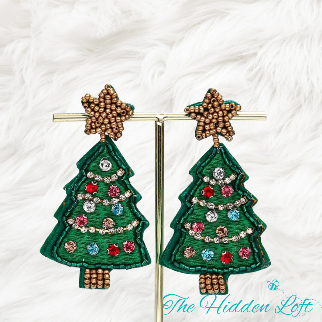 Beaded Christmas Tree Earrings