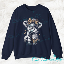 Load image into Gallery viewer, Faux Ice Coffee Highland Cow Sweatshirt
