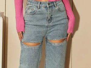 Rhinestone Trim Jeans