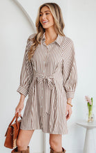 Load image into Gallery viewer, Brown Stripe Shirt Dress