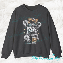 Load image into Gallery viewer, Faux Ice Coffee Highland Cow Sweatshirt