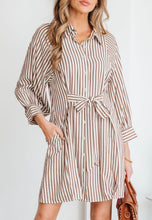 Load image into Gallery viewer, Brown Stripe Shirt Dress