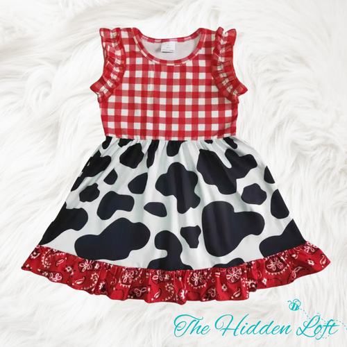 Red & White Cow Print Dress