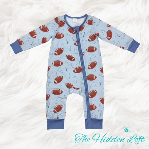 Blue Football Bamboo Baby Romper