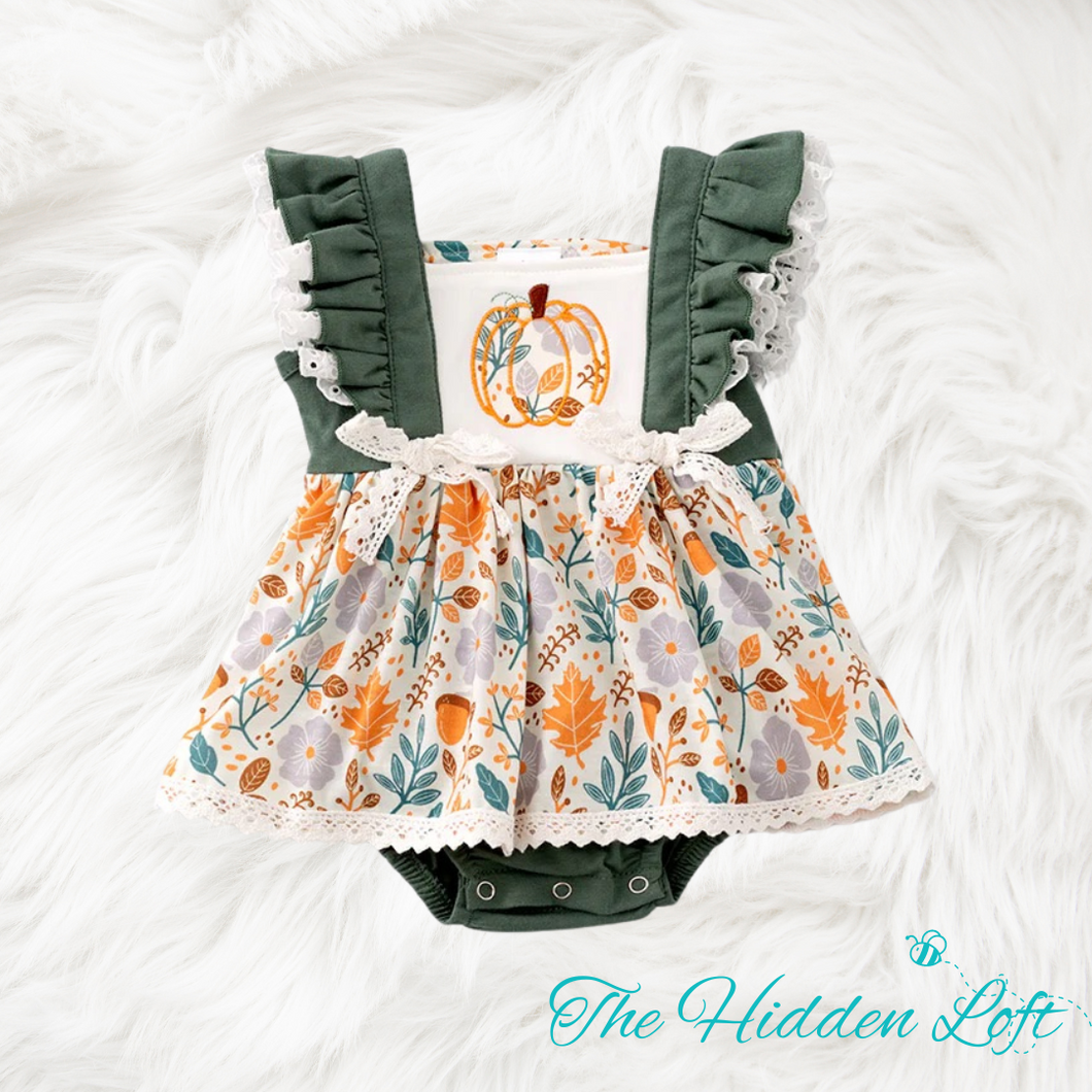 Embroidered Pumpkin Baby Romper