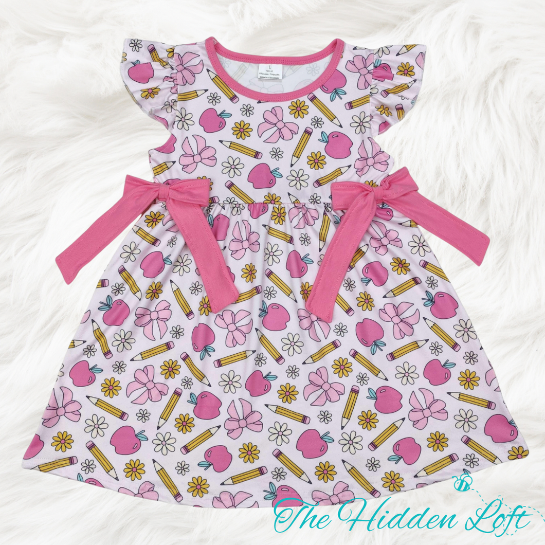 Pink Back to School Print Dress