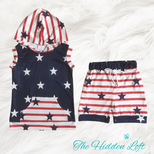 Patriotic Sleeveless Hoodie Shorts Outfit