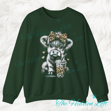 Load image into Gallery viewer, Faux Ice Coffee Highland Cow Sweatshirt