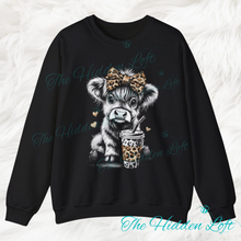 Load image into Gallery viewer, Faux Ice Coffee Highland Cow Sweatshirt