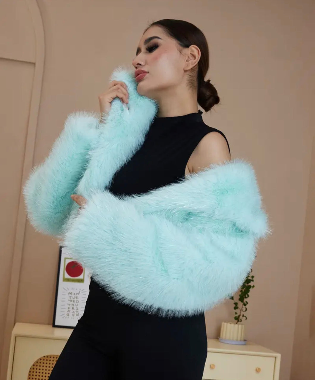 Aqua Faux Fur Coat
