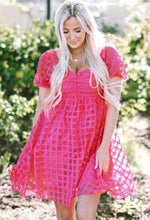 Load image into Gallery viewer, Pink Puff Sleeve Lattice Dress